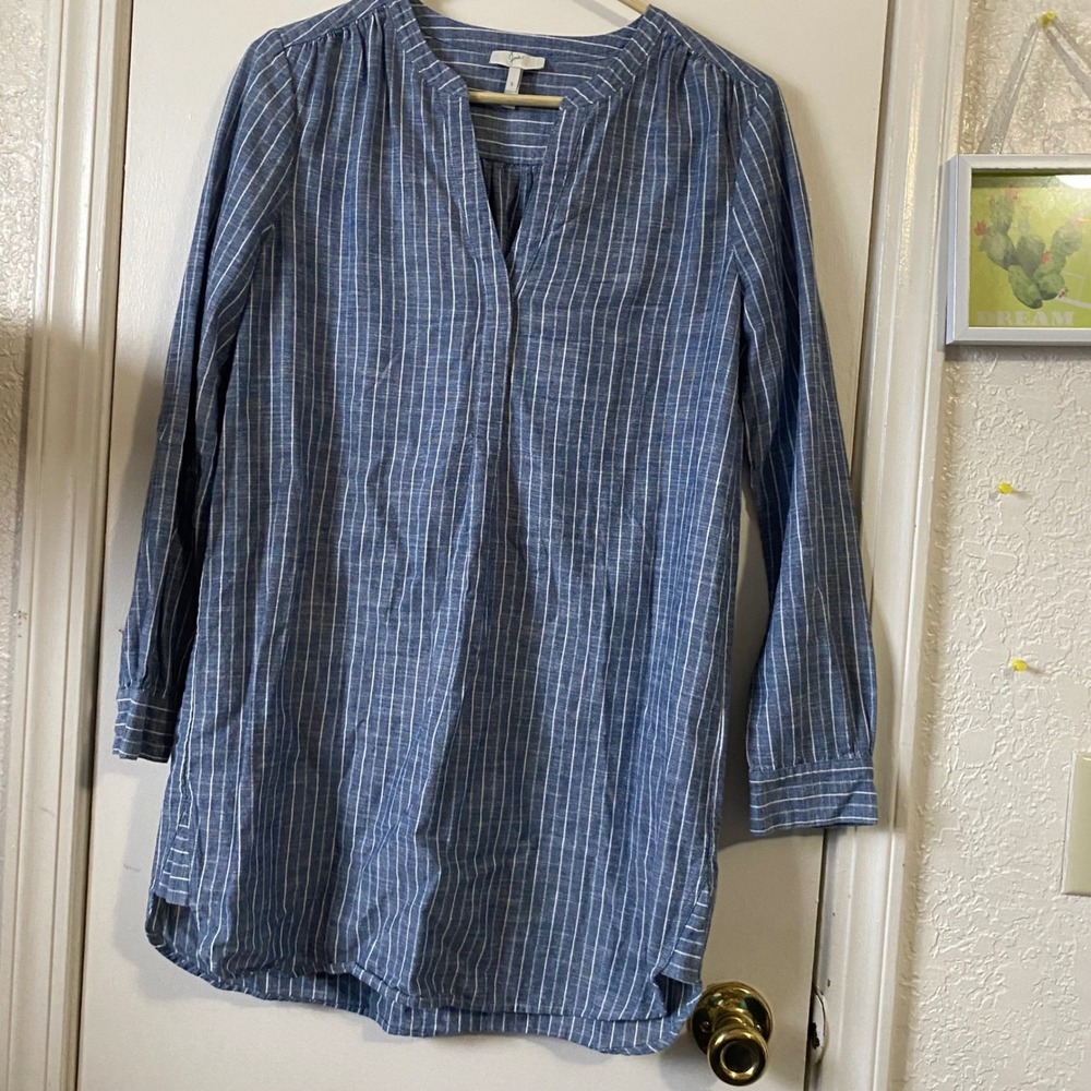 Joie Women's Tunic Top Blue White Striped Long Sleeve Small Cotton Natural